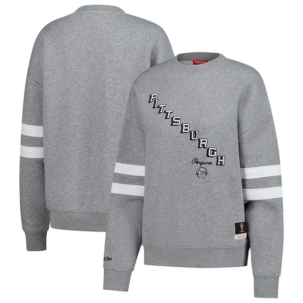 Women's Mitchell & Ness Heather Gray Pittsburgh Penguins Logo Lightweight Pullover Sweatshirt,  Product Image
