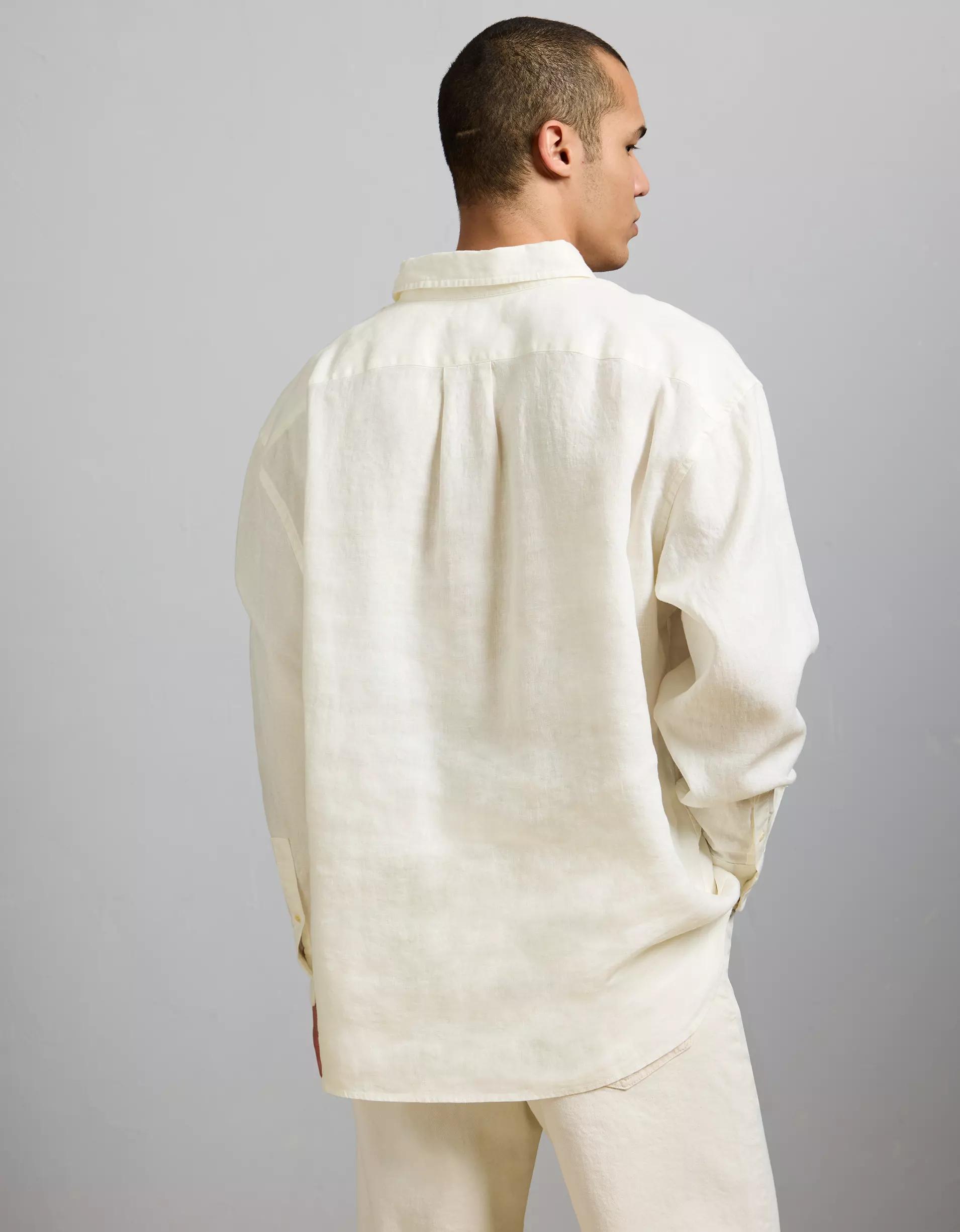 AE77 Premium Relaxed Linen Button-Up Shirt Product Image