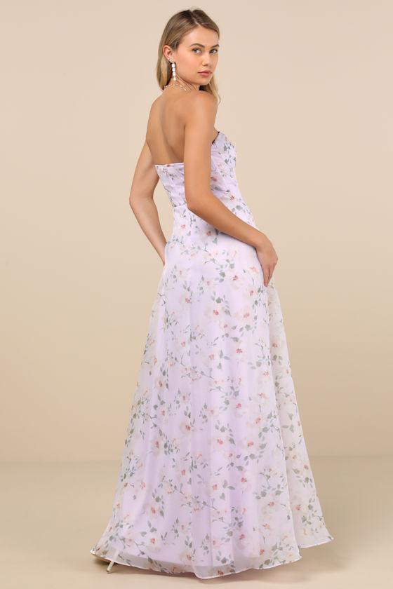 Chic Preciousness Lavender Floral Organza Bustier Maxi Dress Product Image