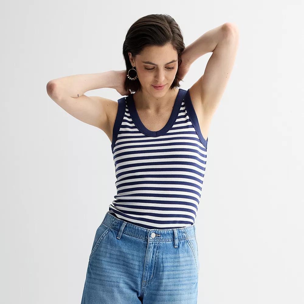Women's Sonoma Goods For Life® Rib V-Neck Tank Top, Size: XXL, White Navy Stripe Product Image