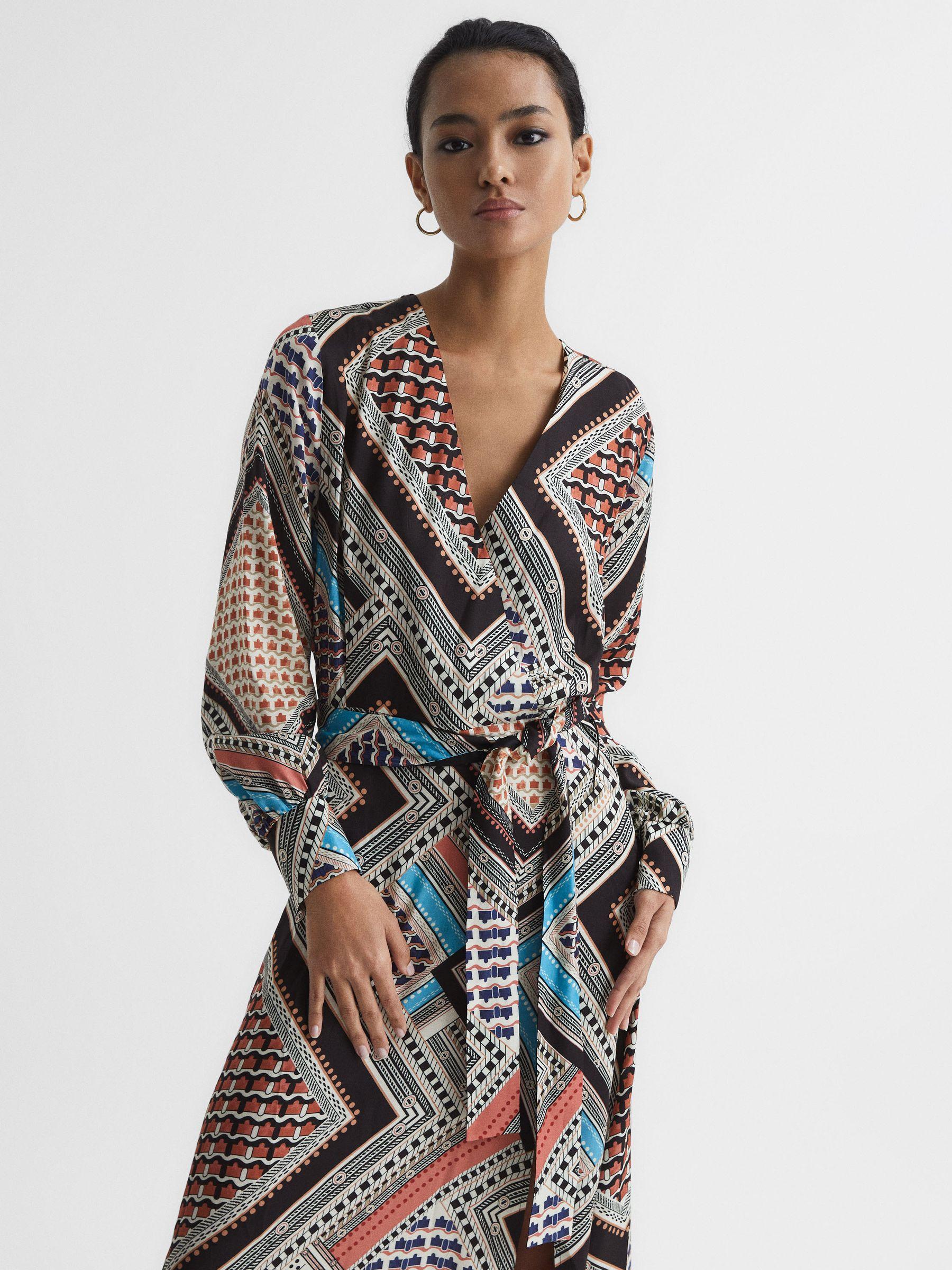 Scarf Print Midi Dress in Pink/Blue Product Image