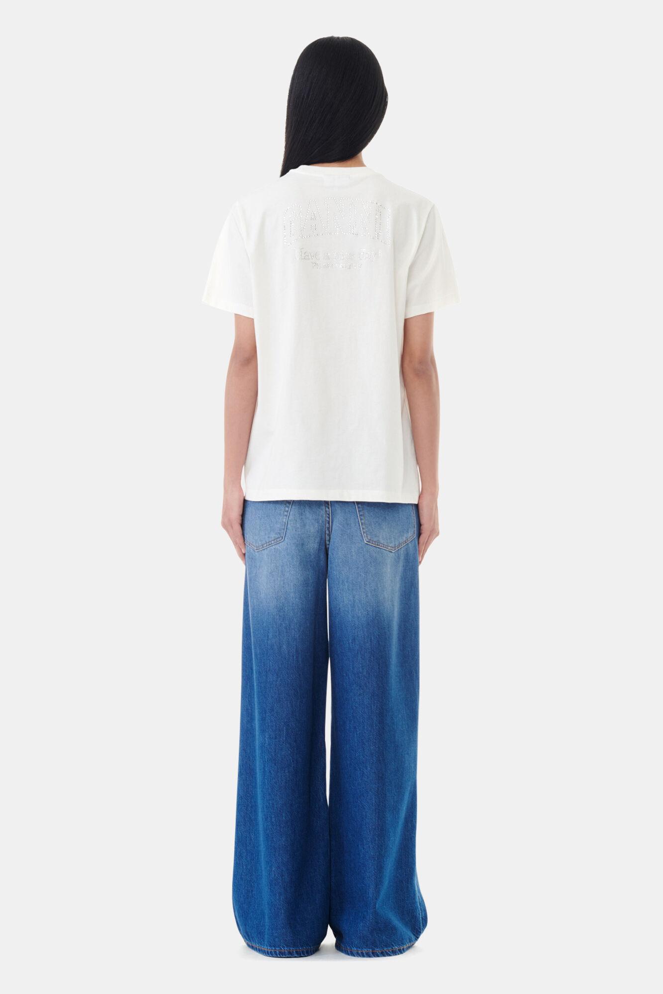 White Basic Jersey Rhinestone Relaxed T-shirt Product Image