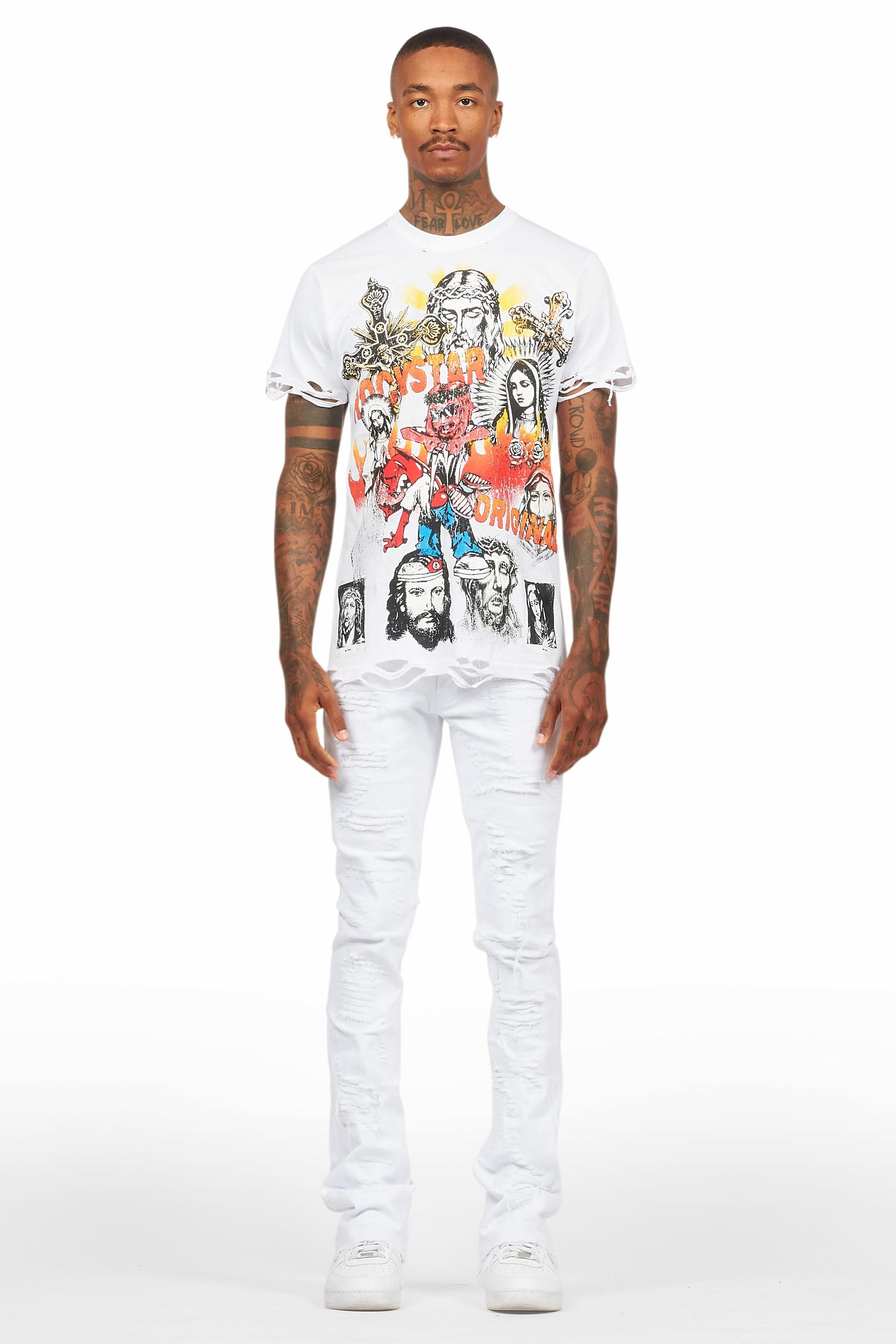 Holibert White Stacked Flare Jean Male Product Image