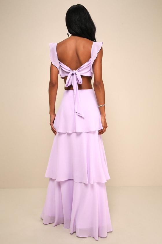Elegant Event Lavender Ruffled Tie-Back Tiered Maxi Dress Product Image