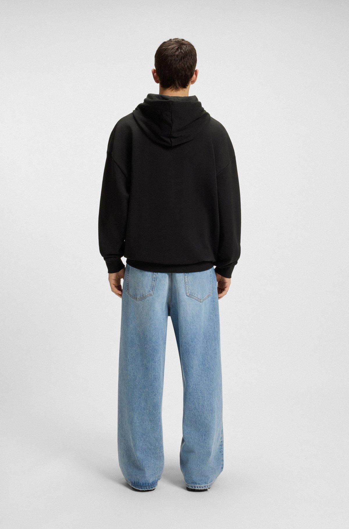 HUGO - Cotton-terry hoodie with mixed artwork print - Black Product Image