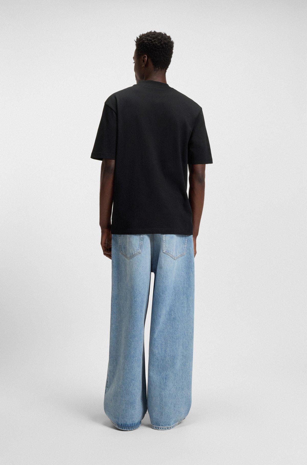 HUGO - Regular-fit cotton-jersey T-shirt with blue logo patch - Black Product Image