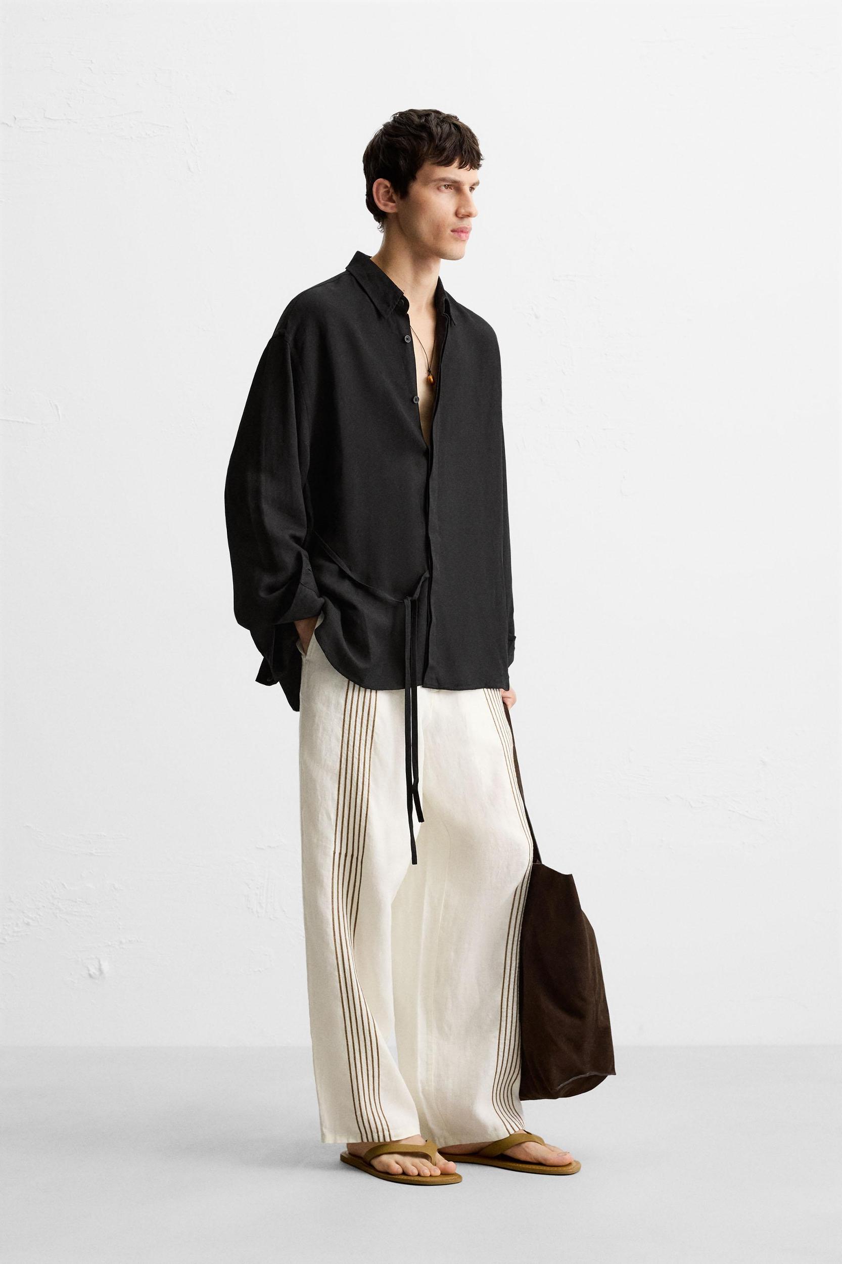 VISCOSE - LINEN TIE SHIRT Product Image