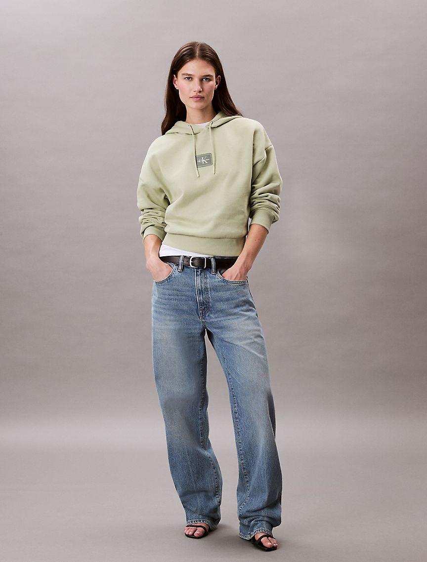 Fleece Logo Patch Cropped Hoodie Product Image