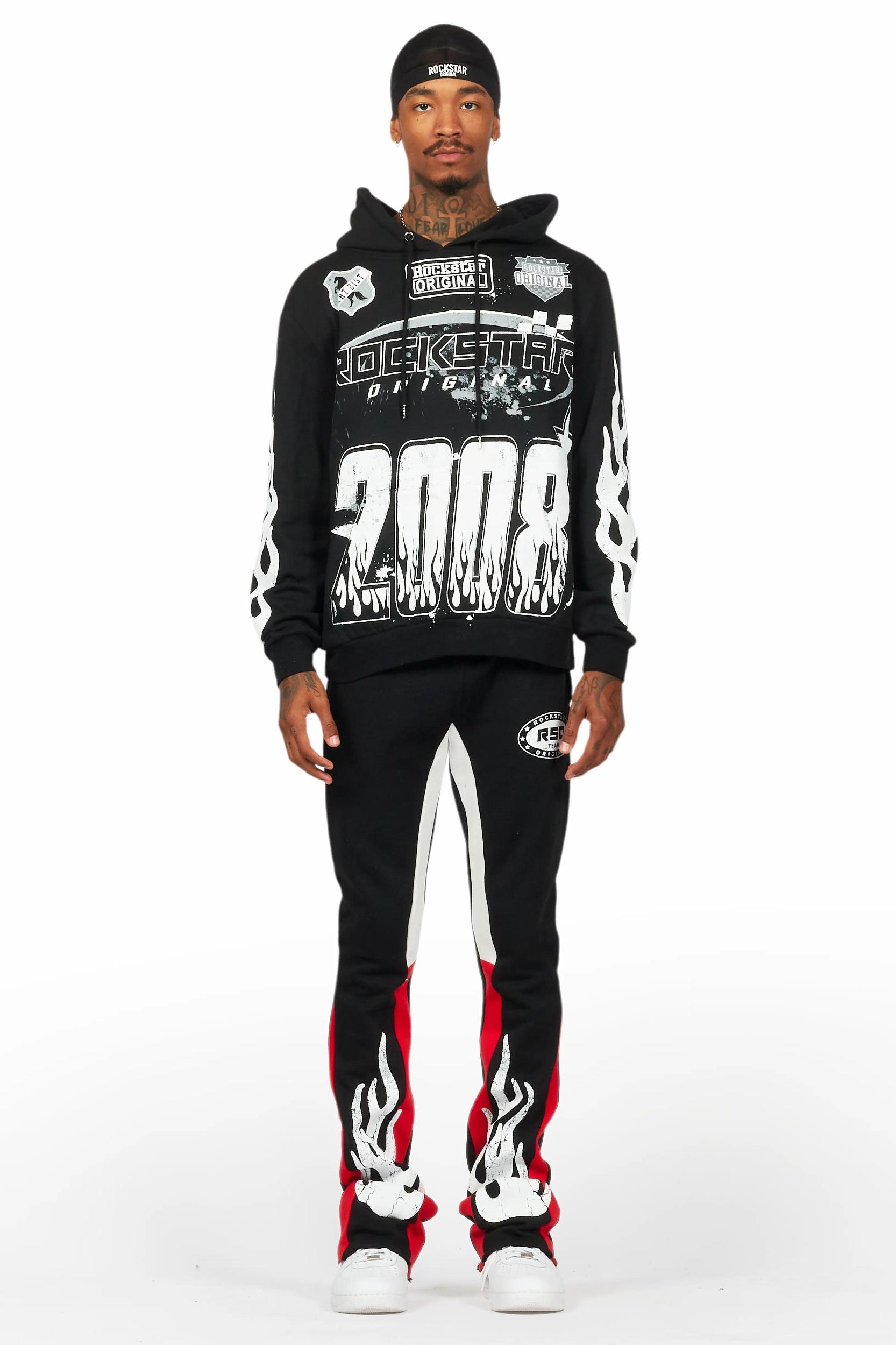 Amos Black/Red Hoodie/Stacked Flare Pant Set Male Product Image