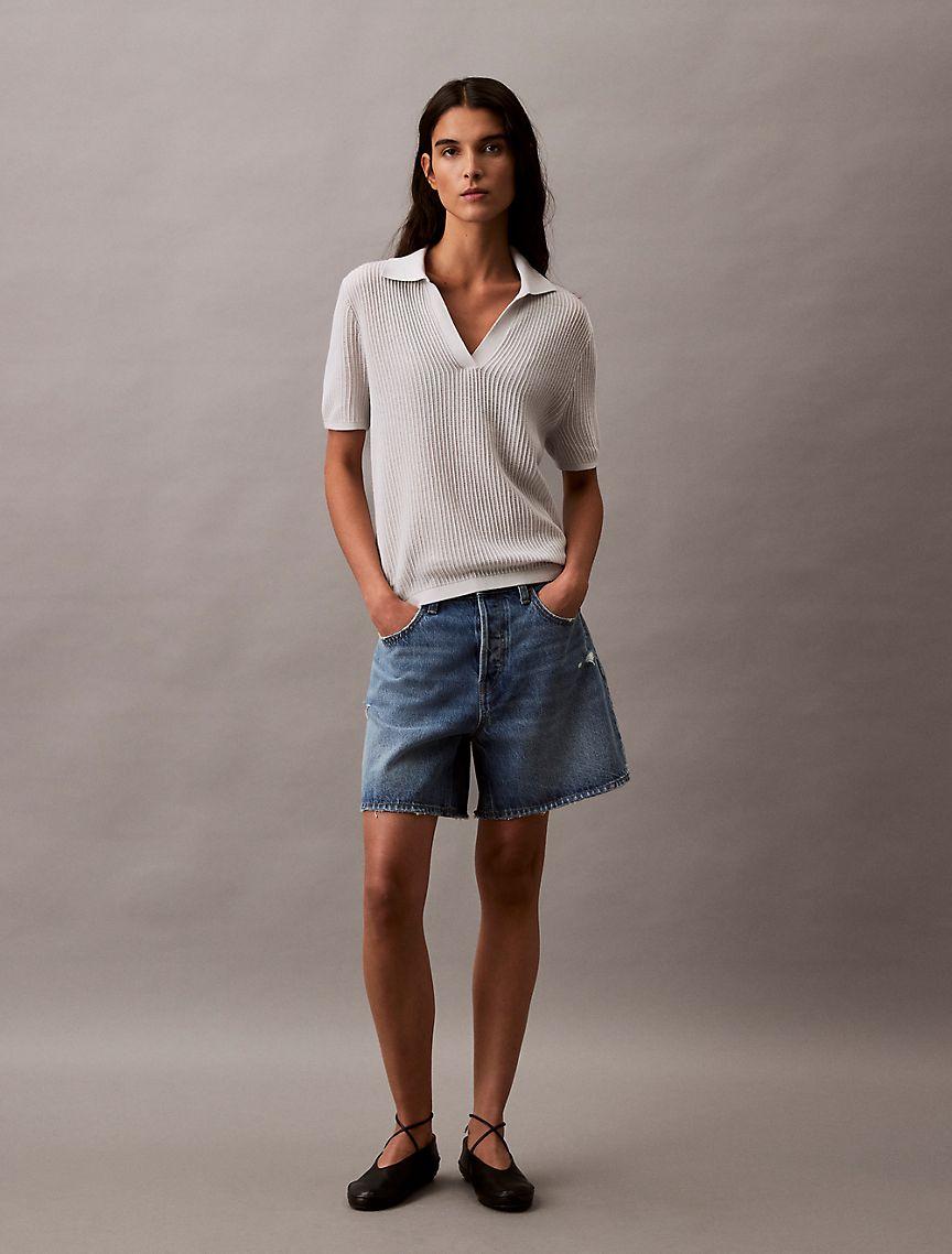 Open Knit Relaxed Polo Sweater Product Image