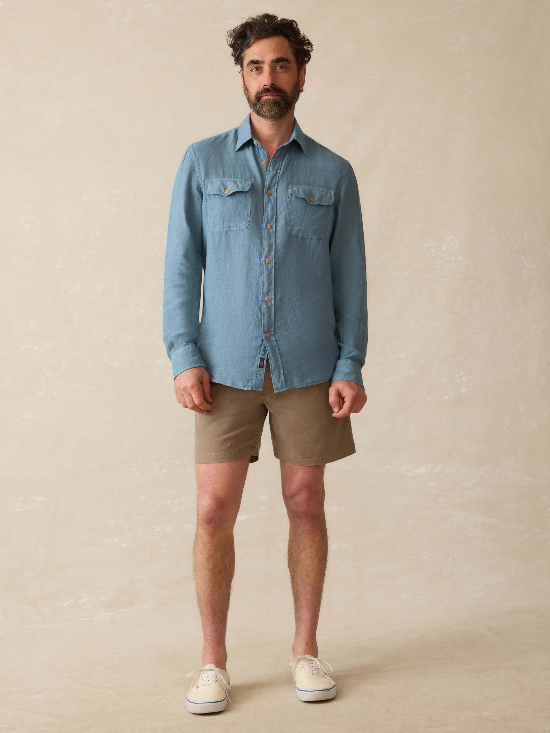 Irish Linen Safari Shirt - Deep Marine Male Product Image