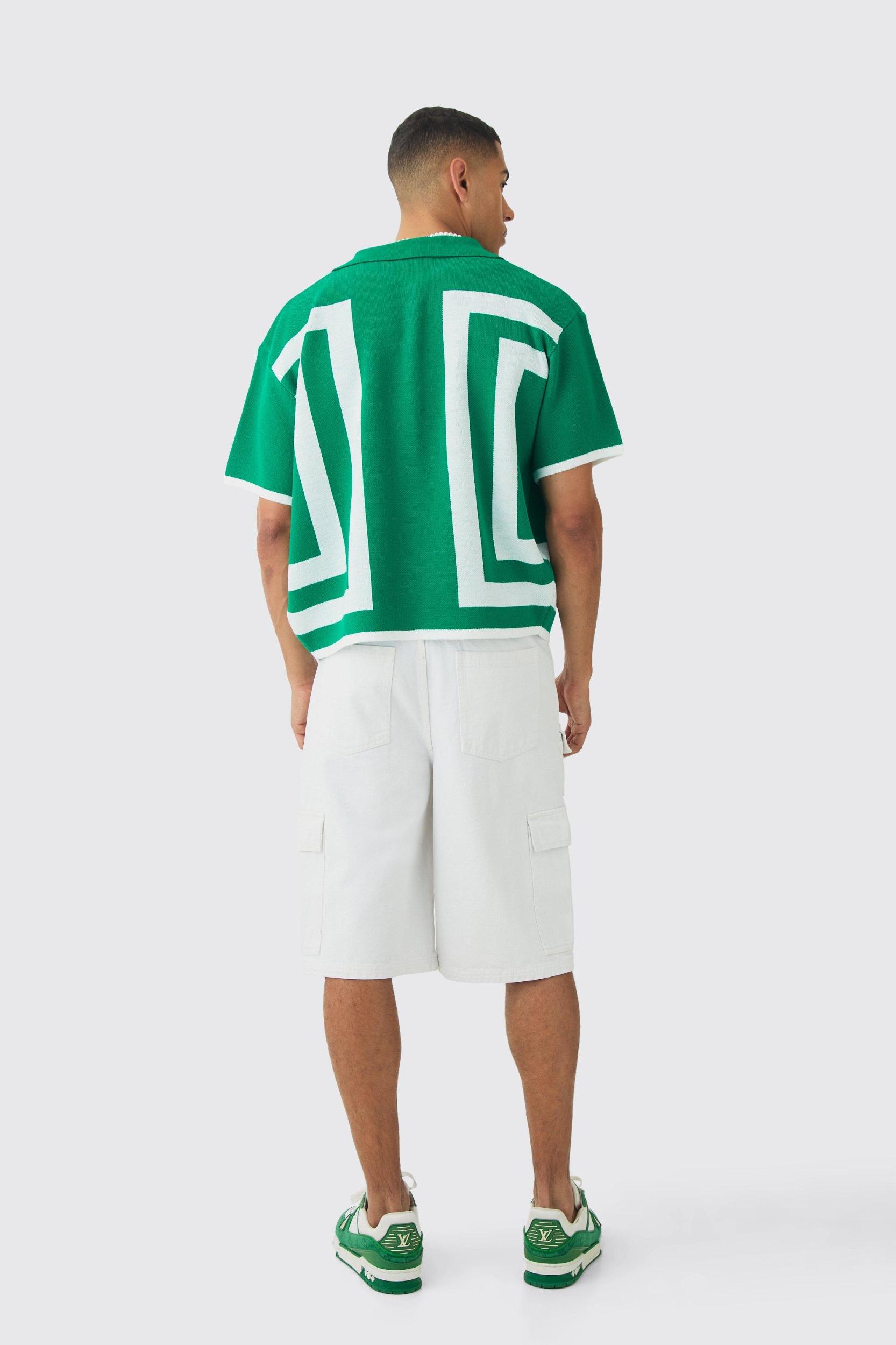 Oversized Boxy Border Knit Revere Shirt | boohooMAN USA Product Image