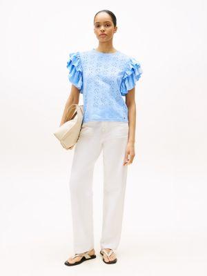 Embroidered Eyelet Ruffle-Sleeve Top Product Image