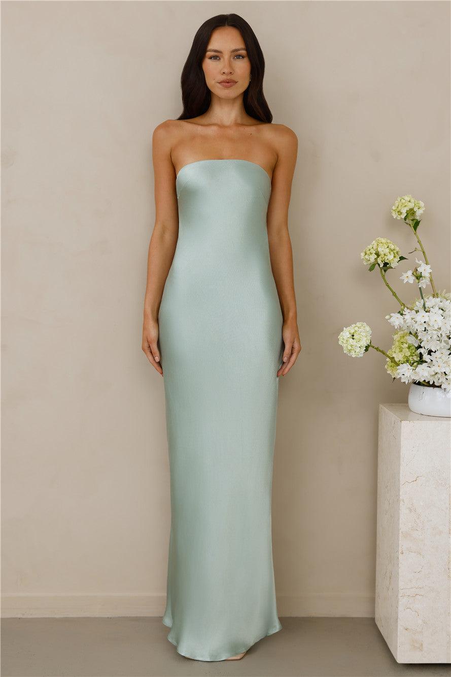 The Felicity Strapless Satin Maxi Dress Sage Product Image