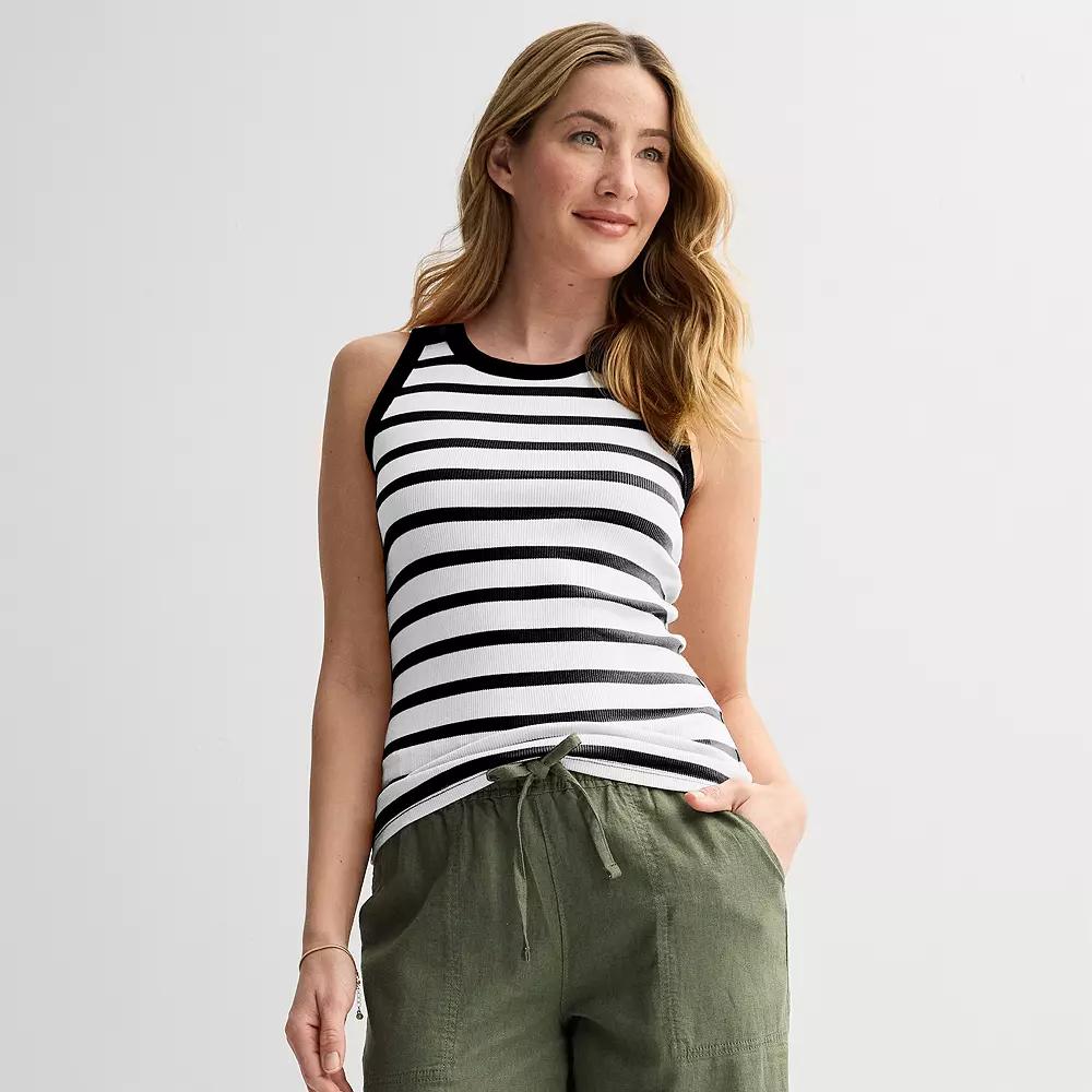 Women's Sonoma Goods For Life® High Neck Layering Tank Top, Size: XXL, Black Small Stripe Product Image