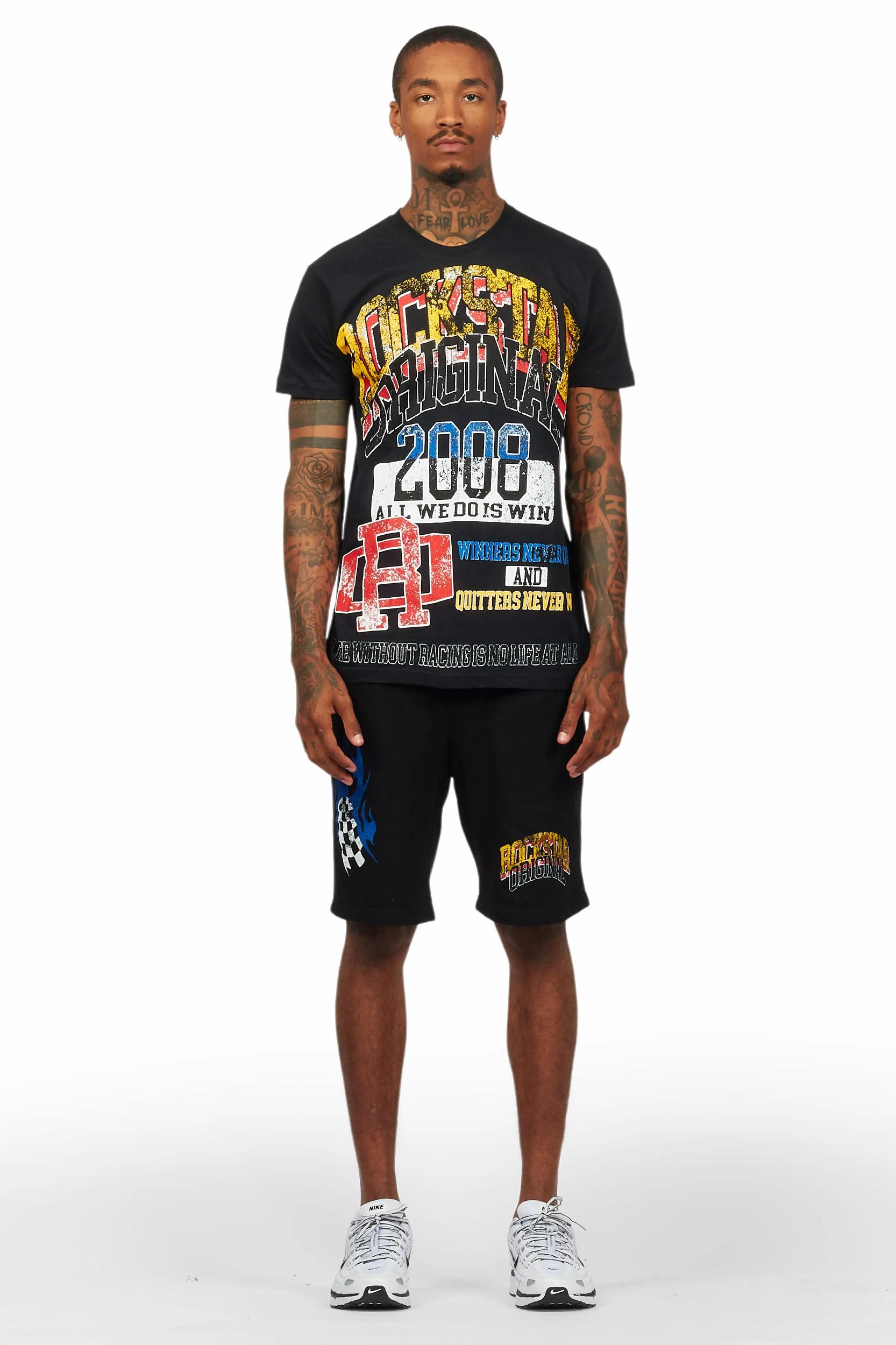 Colorful Race Black T-Shirt Short Set Male Product Image
