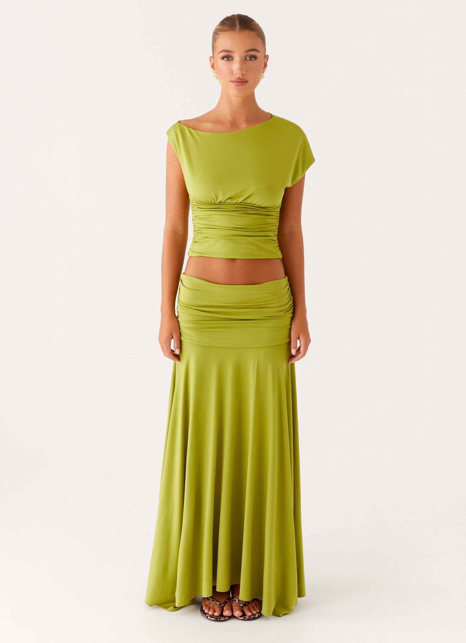 Liana Ruched Maxi Skirt - Green Product Image
