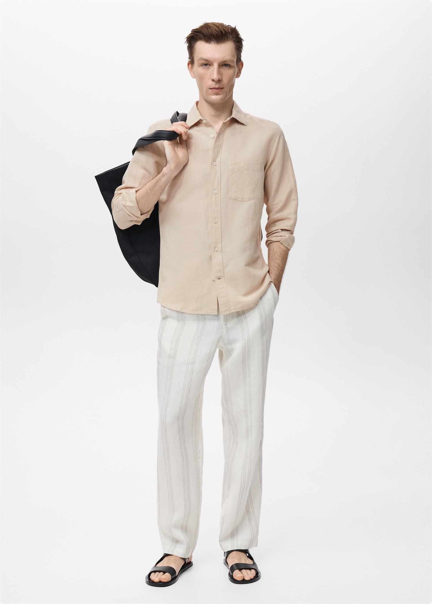 Pocket linen shirt - Men | MANGO USA Product Image