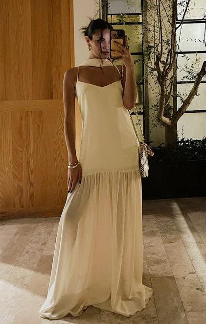 Dalia Maxi Dress ~ Pale Yellow Luxe Satin Product Image