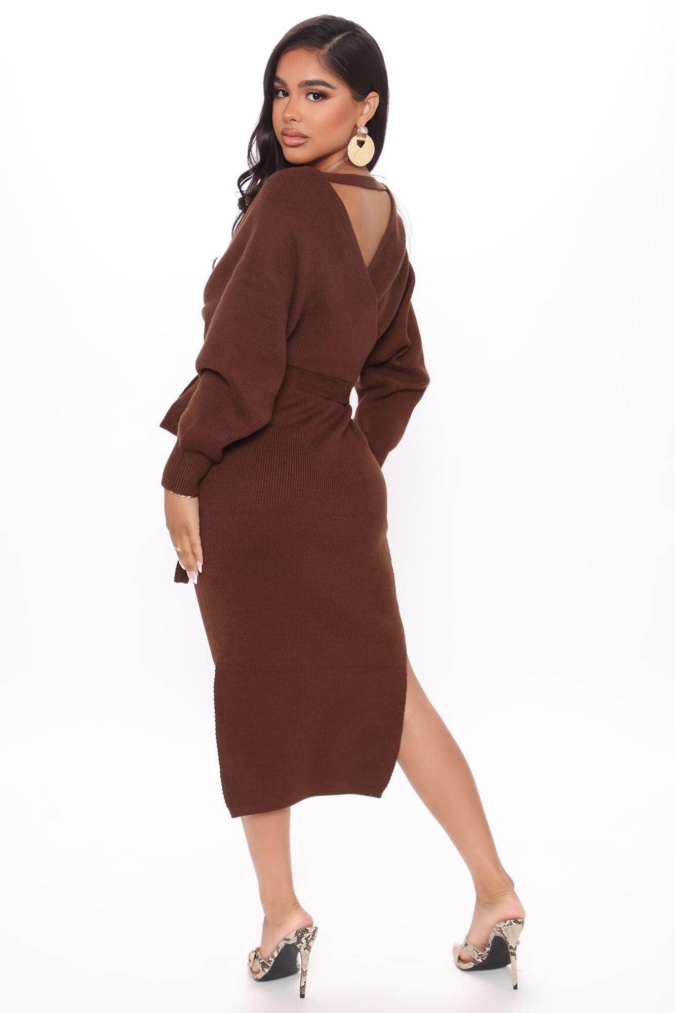 Mona Sweater Midi Dress - Chocolate Female Product Image