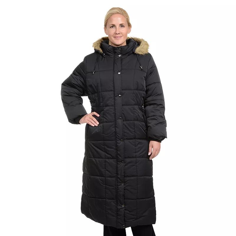 Plus Size Excelled Hooded Long Puffer Coat, Women's, Size: 3XL, Black Product Image