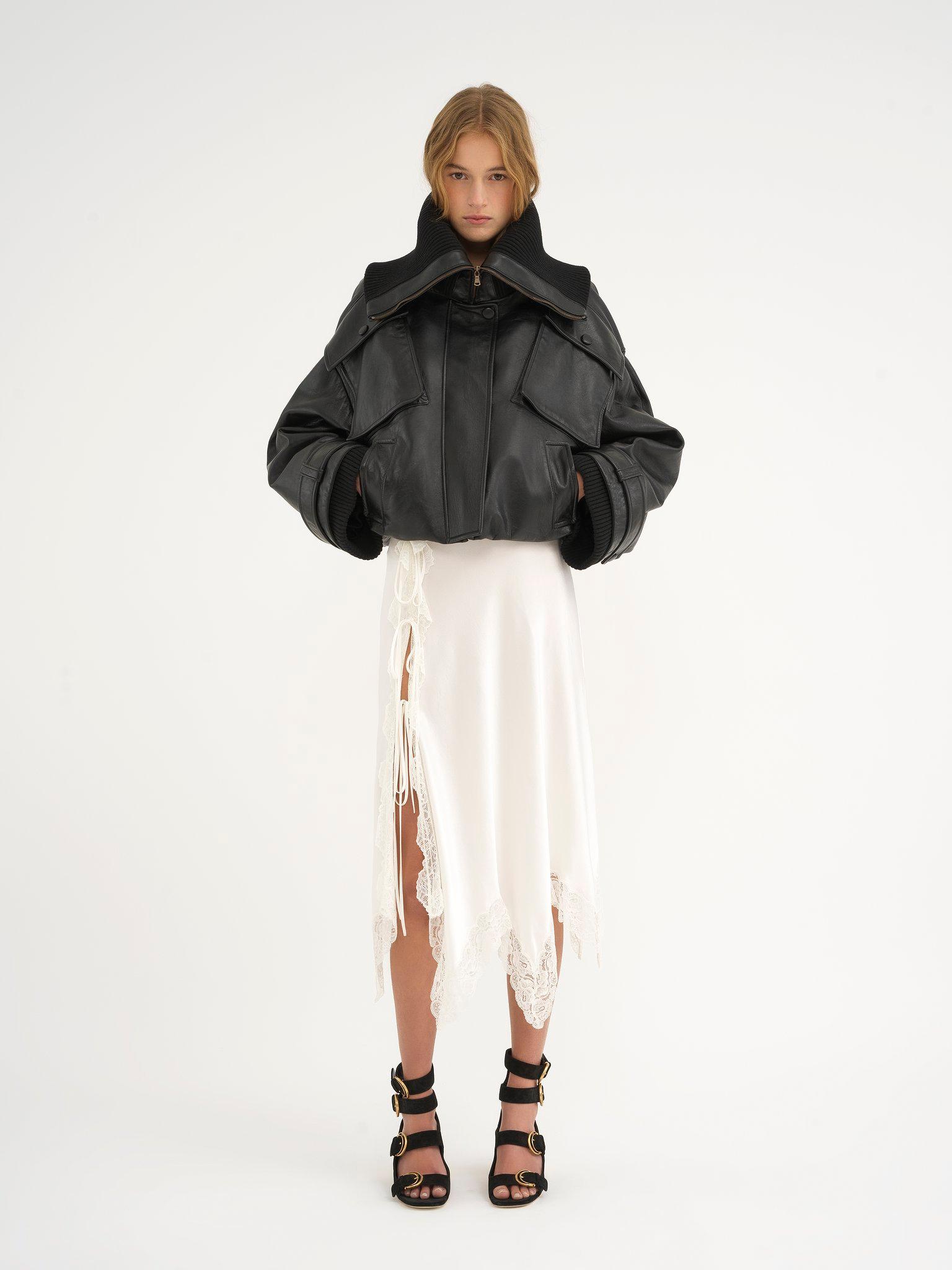 Short bomber jacket in soft leather Product Image