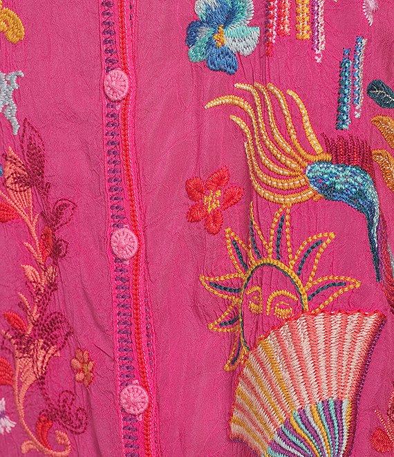 Johnny Was Velouria Embroidered Collar V-Neck Long Sleeve Button Front Blouse Product Image