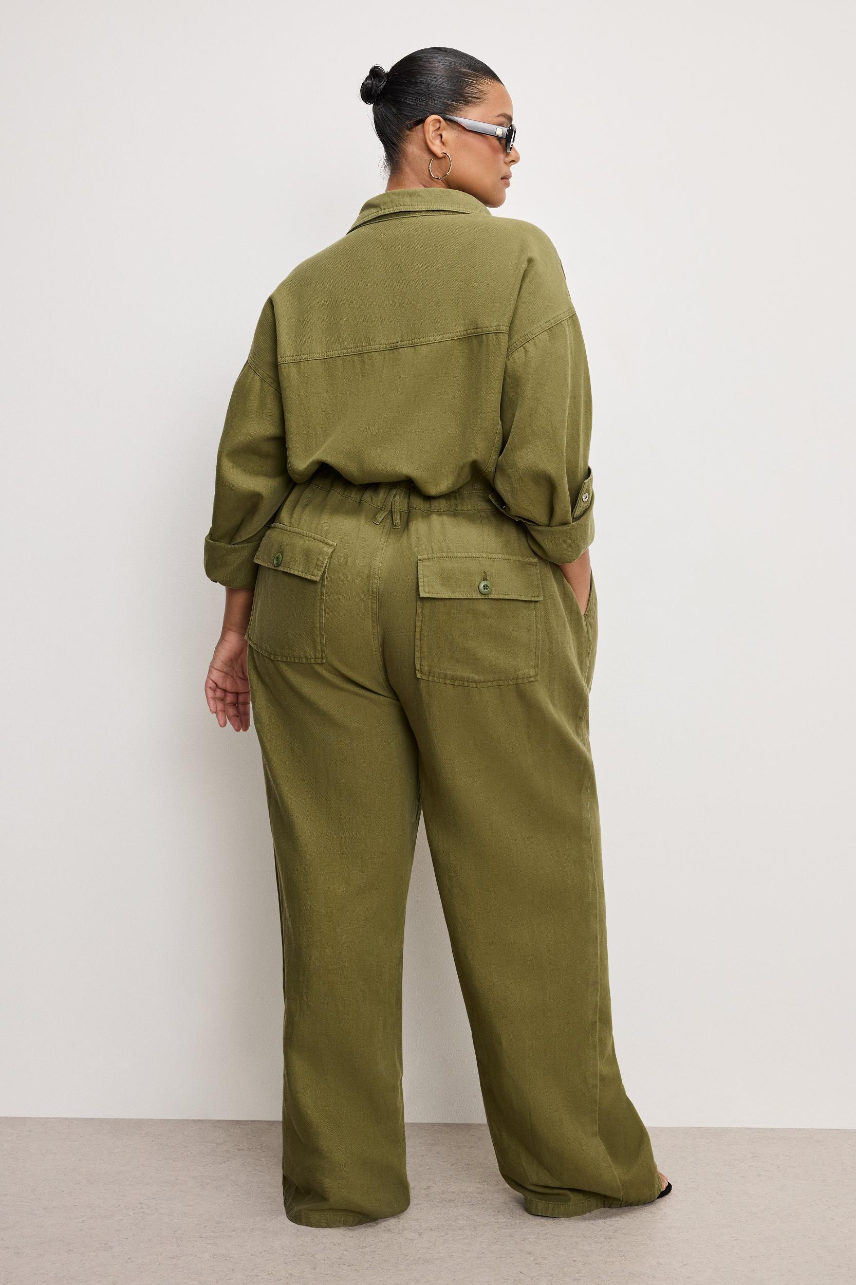 LITE LINEN OVERSIZED JUMPSUIT | MARTINI OLIVE002 Product Image