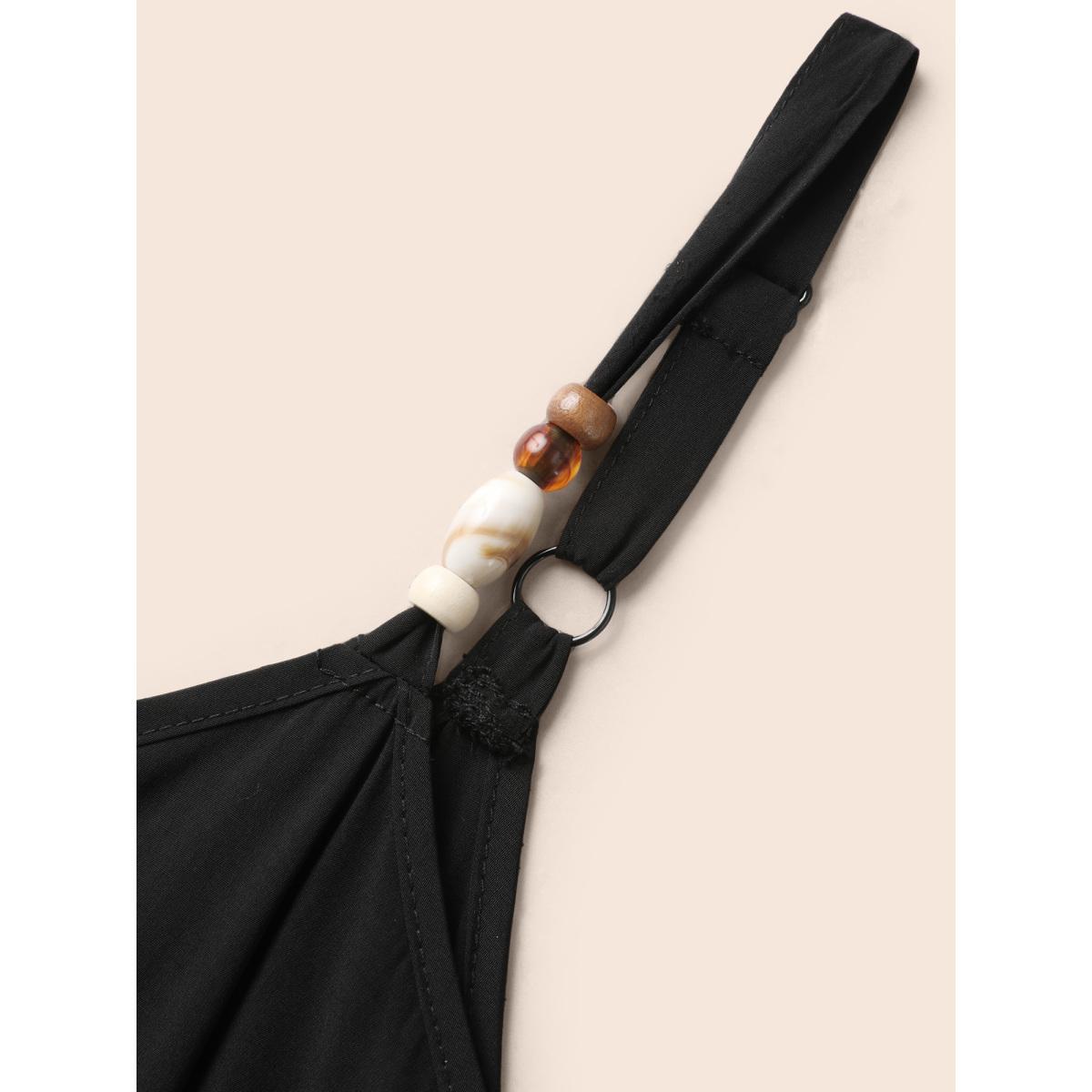 Plus Size Bead Detail Overlap Collar Cami Dress Black Women Resort Gathered Overlap Collar Sleeveless Curvy BloomChic 14-16/1X Product Image