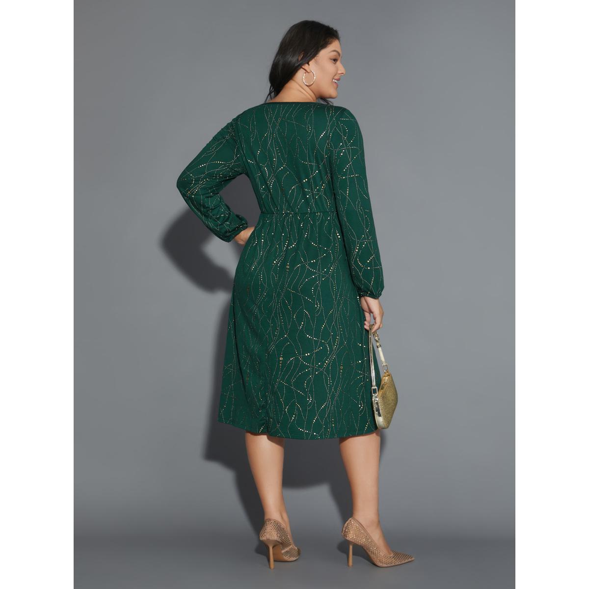 Plus Size Glitter Crew Neck Waist-Cinched Dress Truegreen Women Cocktail Texture Party Curvy Bloomchic 28/5X Product Image