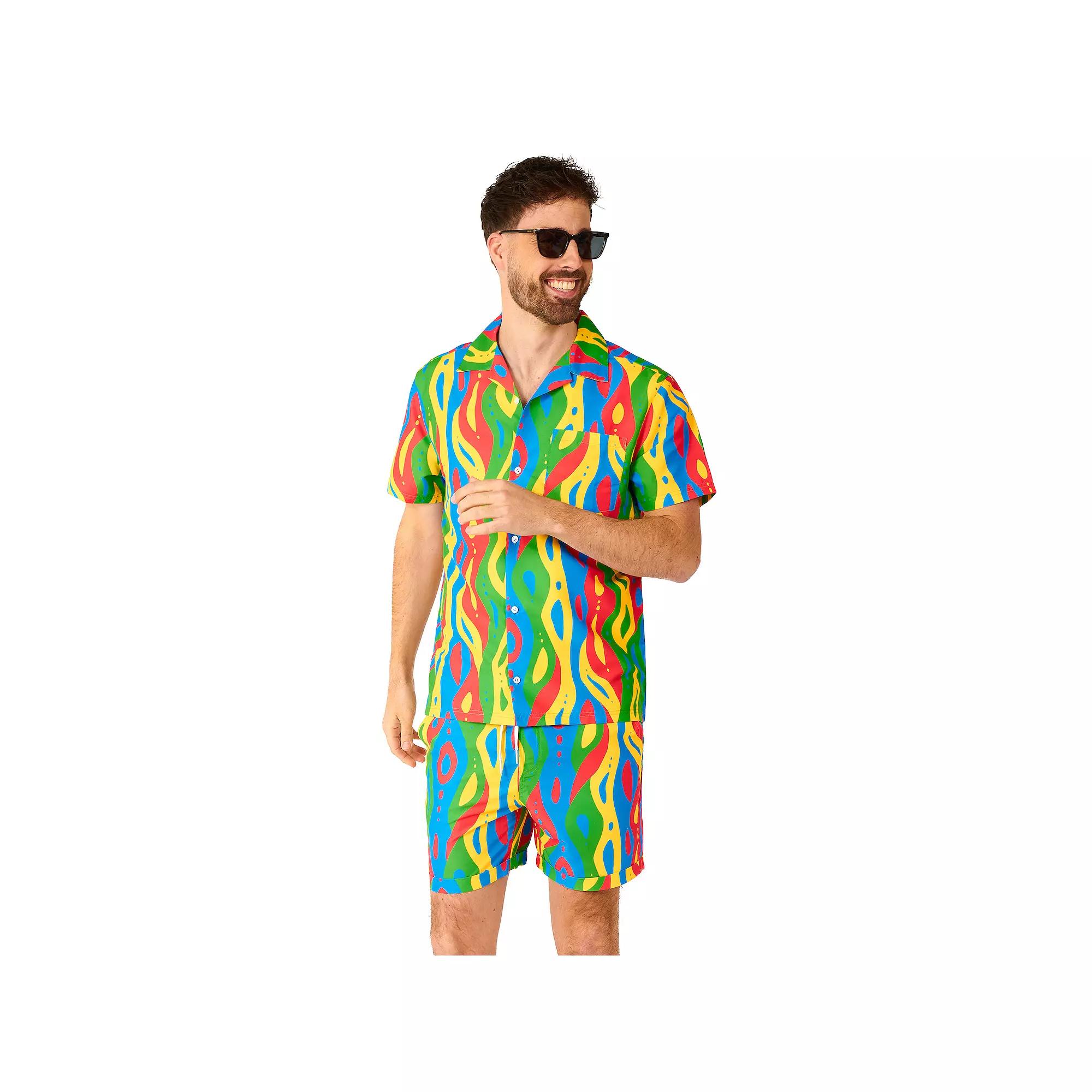 Men's OppoSuits Loopy Lines Print Short Sleeve Button Down Shirt & Shorts Set, Boy's,  Product Image