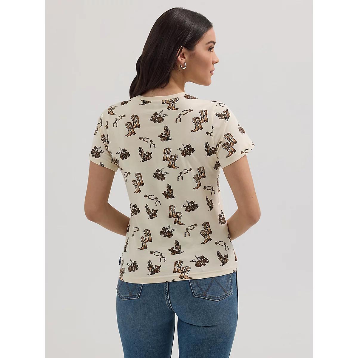 Women's Wrangler Jacquard Allover Print Slim Tee in Cream Boots Product Image