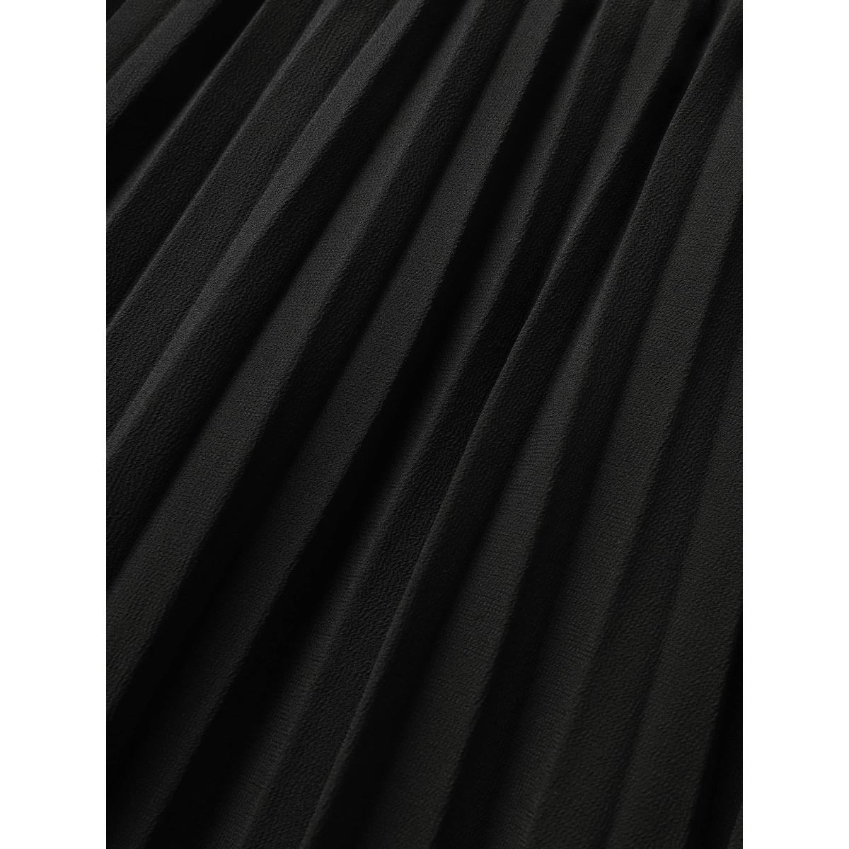 Plus Size Solid Pleated Elastic Waist Mesh Skirt Women Black Elegant Pleated No stretch Everyday Skirts BloomChic 22-24/3X Product Image