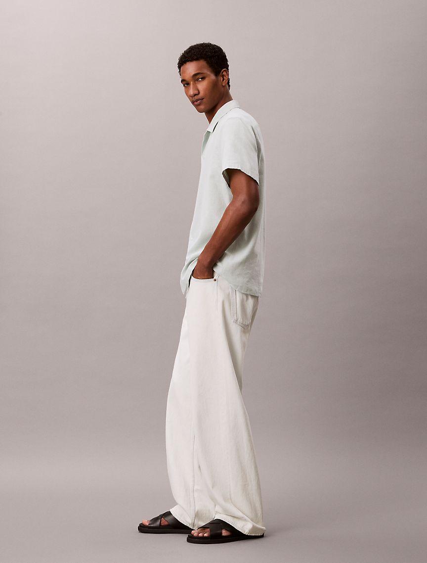 Linen Cotton Short Sleeve Button-Down Shirt Product Image