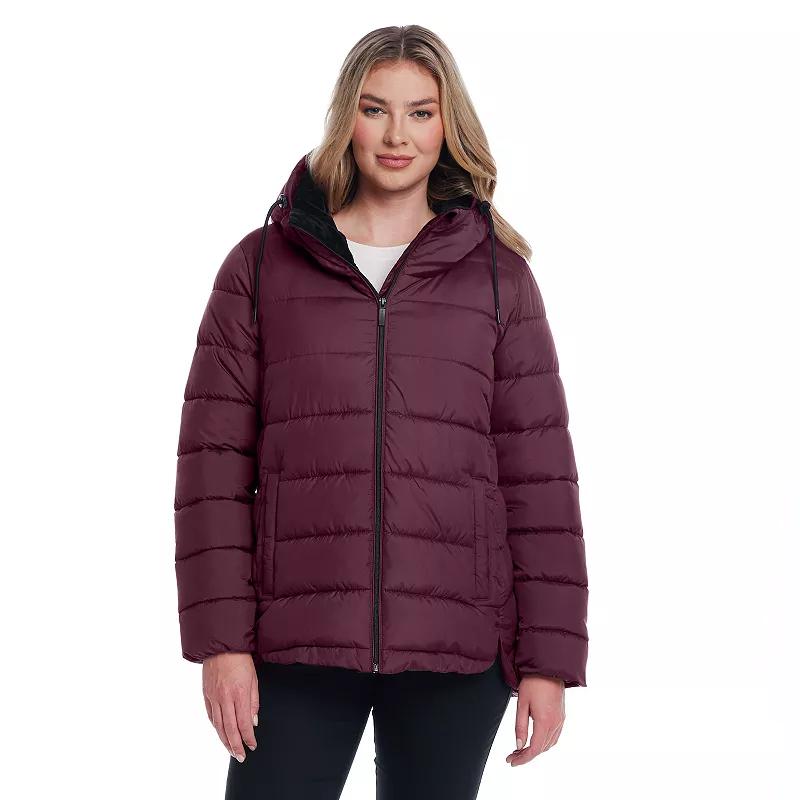 Women's Weathercast Hooded Puffer Coat with Cozy Pile, Size: Medium, Merlot Product Image
