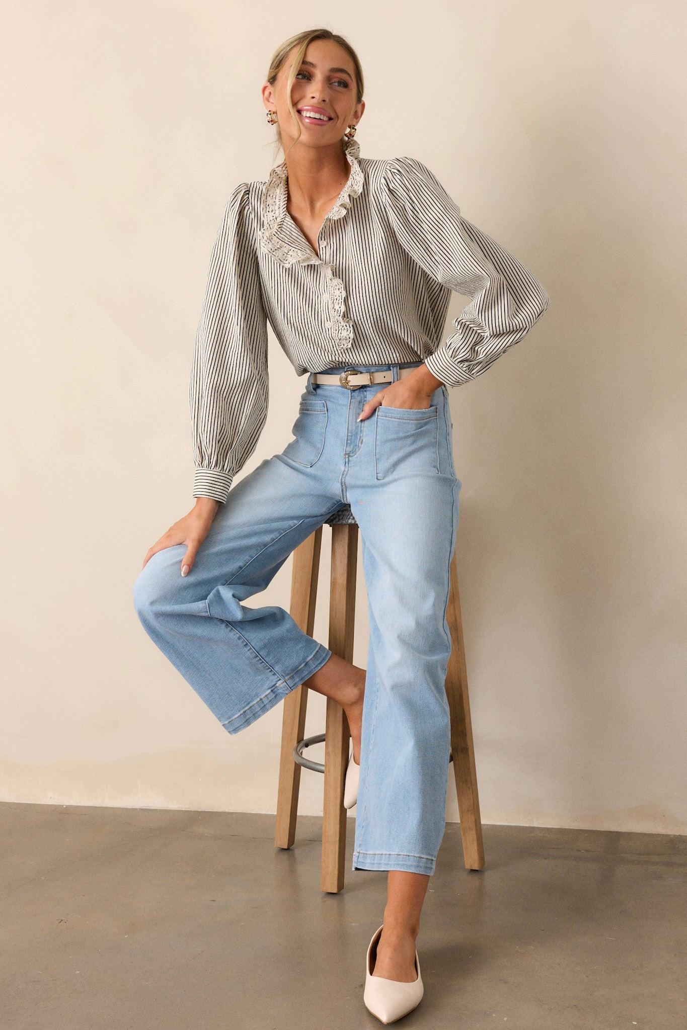Seraphic Melody Light Wash Wide Leg Jeans Product Image