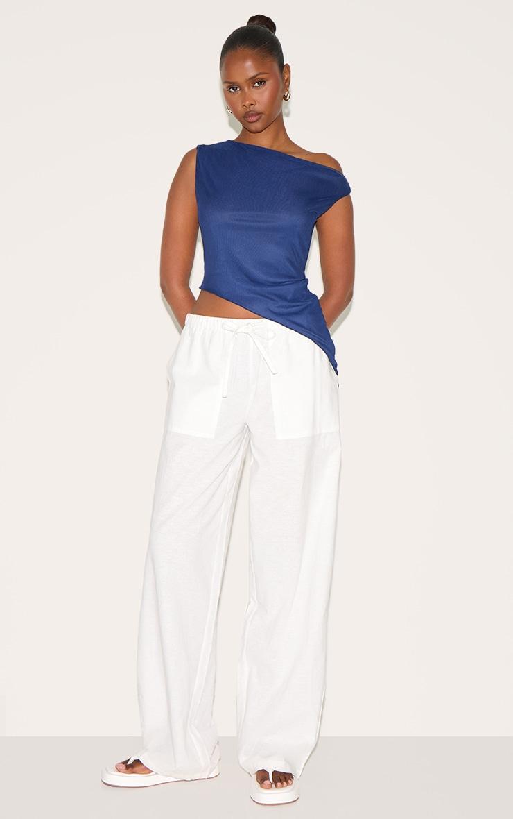 Navy Asymmetric Neck Mesh Top Product Image