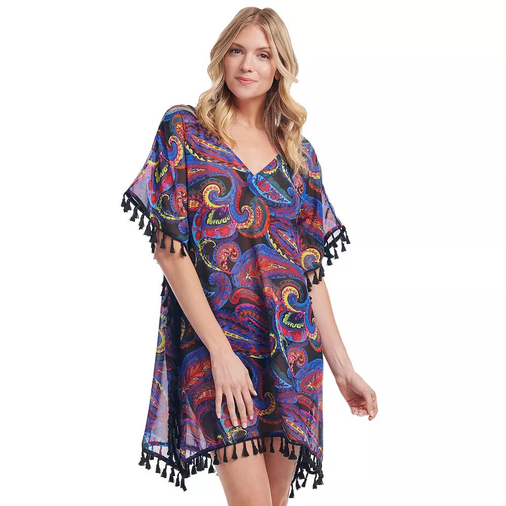 Women's Mazu French Paisley Tassel Kaftan Swim Coverup, Size: XL, Black Product Image