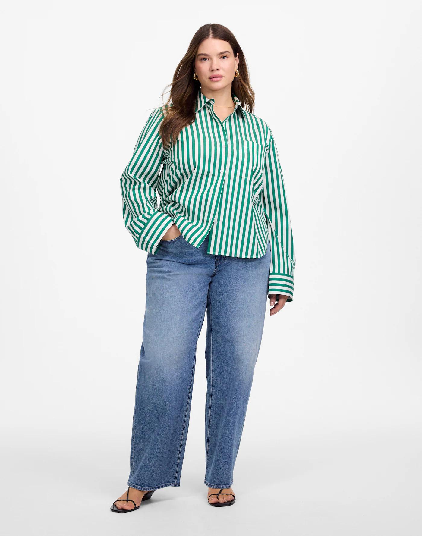 Poplin Easy Y-Neck Button-Up Shirt Product Image