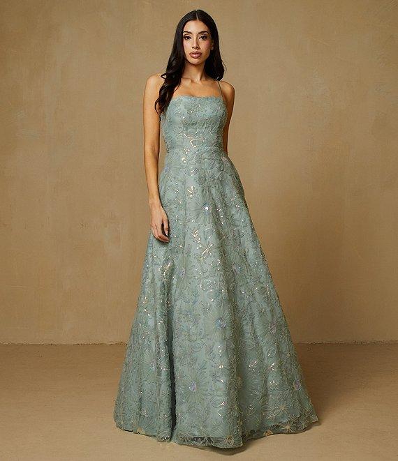 B. Darlin Sequin Floral Square Neck Ball Gown Product Image