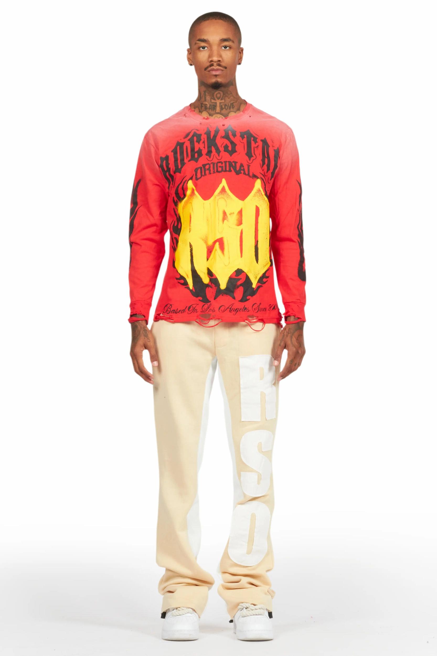 Uko Beige Stacked Baggy Track Pant Male Product Image