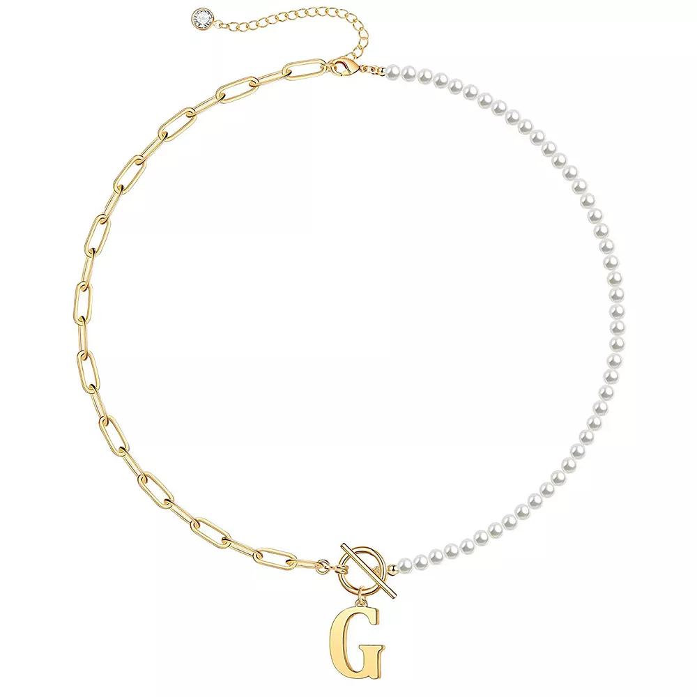14k Gold Plated Initial Link Chain Necklace, Womens Gold Tone G Product Image