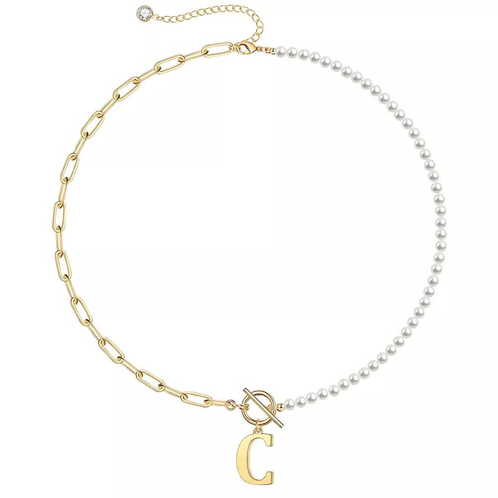 14k Gold Plated Initial Link Chain Necklace, Womens Gold Tone C Product Image