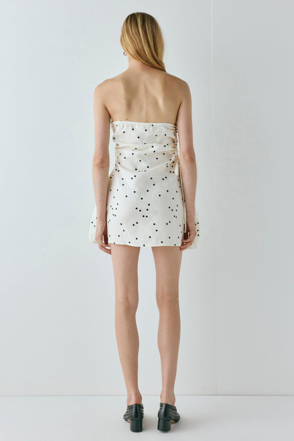 Gaia Linen Mini Dress Dot Product Image