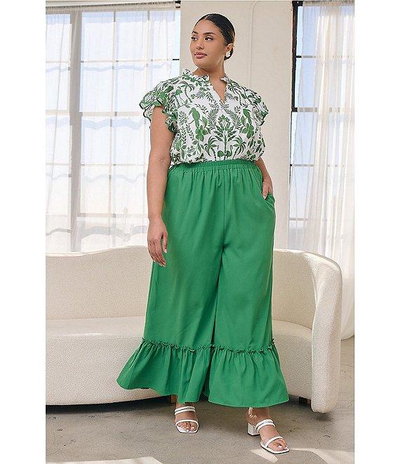 Sugarlips Plus High-Waisted Flounce-Hem Pants Product Image