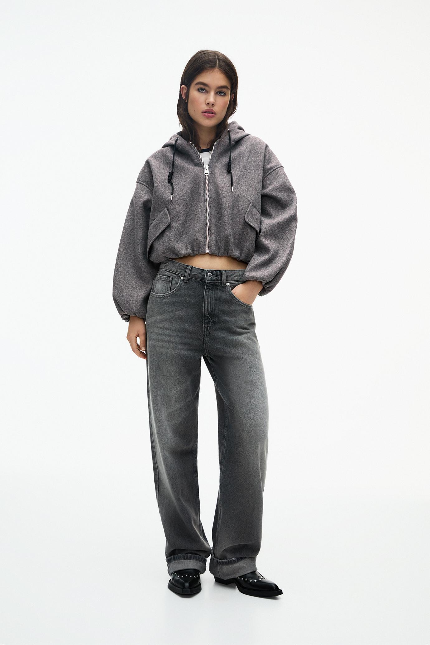Cropped felt texture bomber jacket Product Image