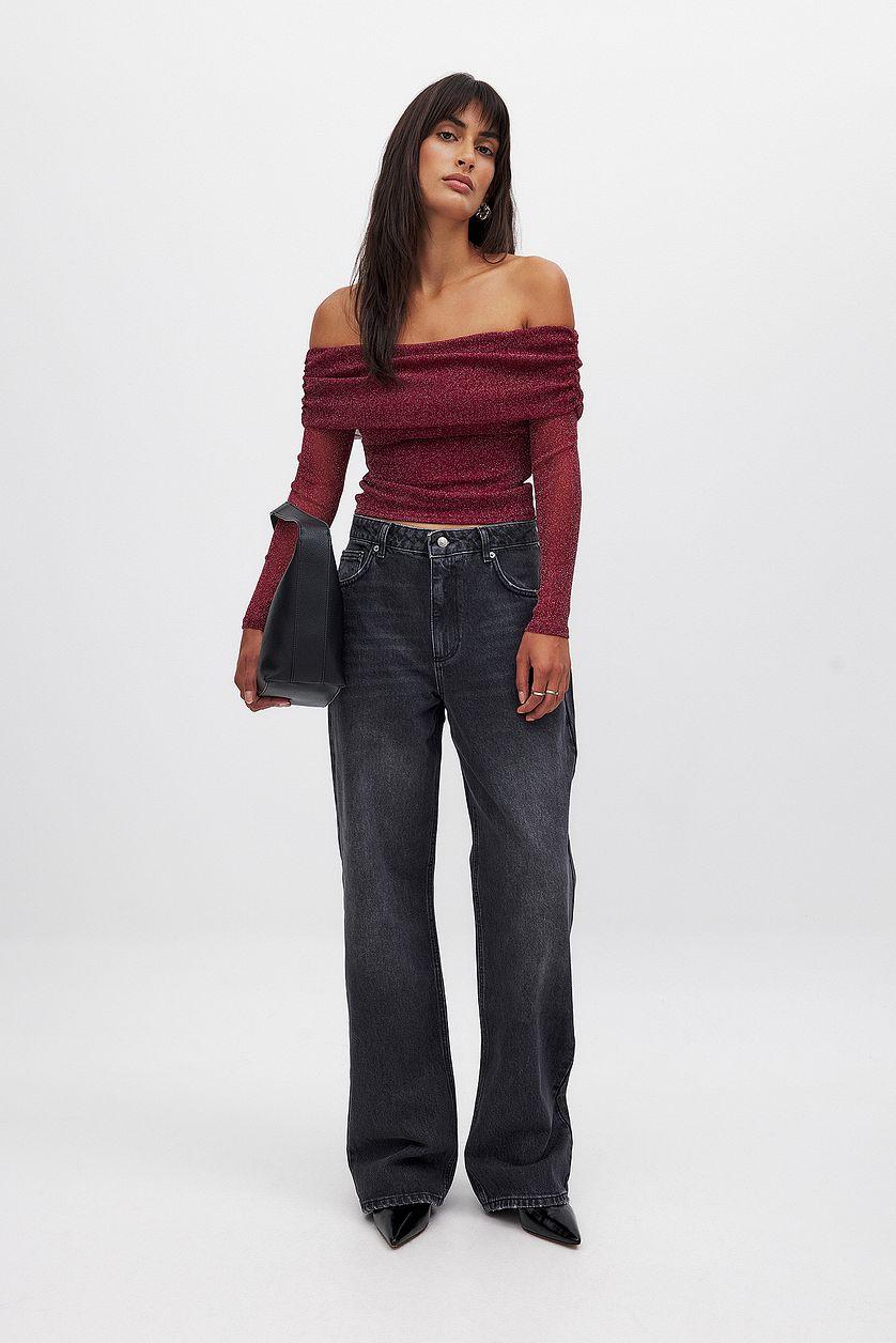 Off Shoulder Glitter Mesh Top Product Image