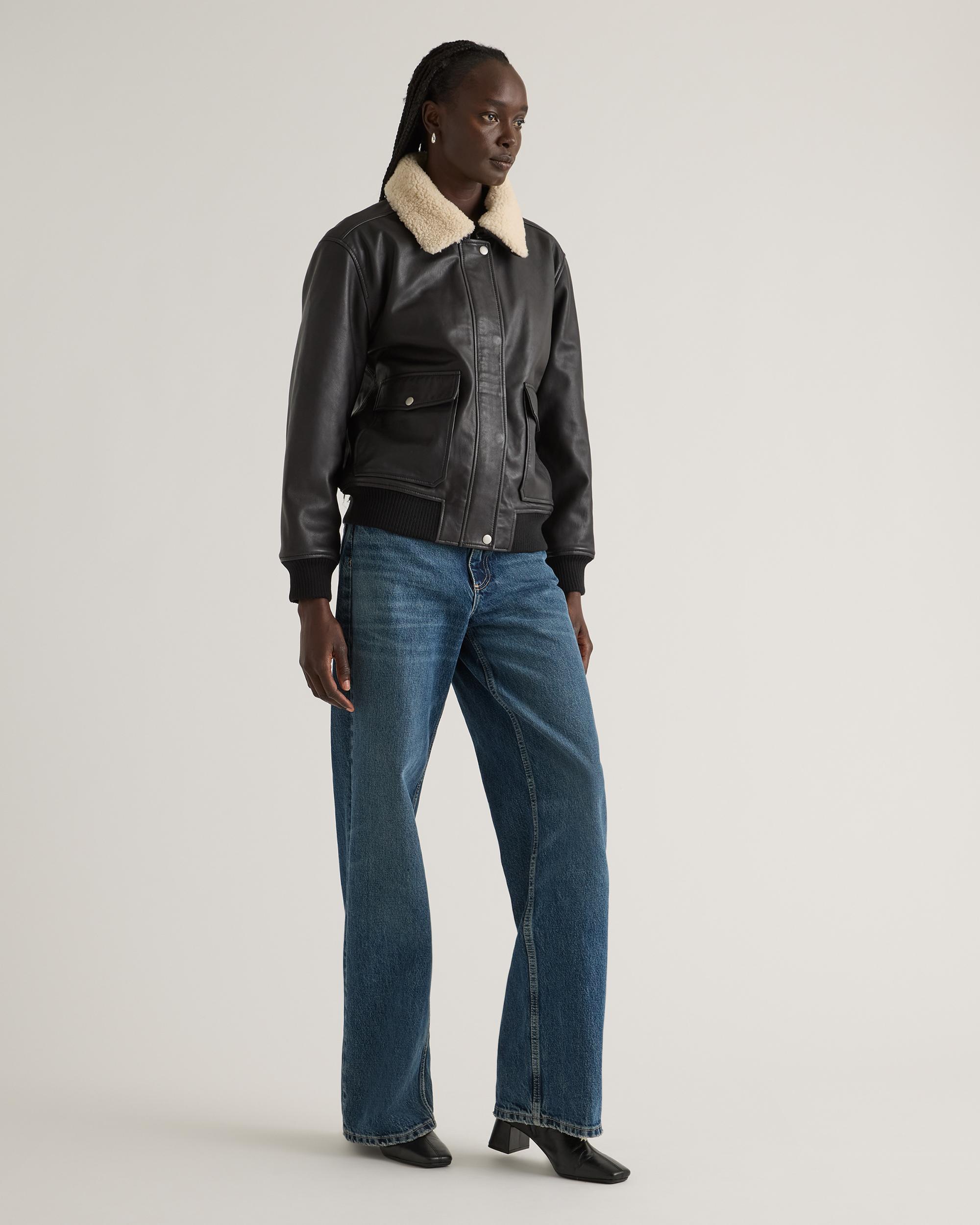 Quince | Women's Shearling Trim Aviator Jacket Leather Product Image