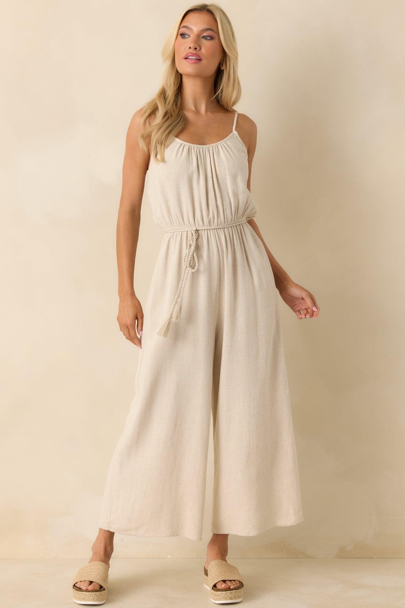 As Simple As That Natural Linen Blend Sleeveless Jumpsuit Product Image