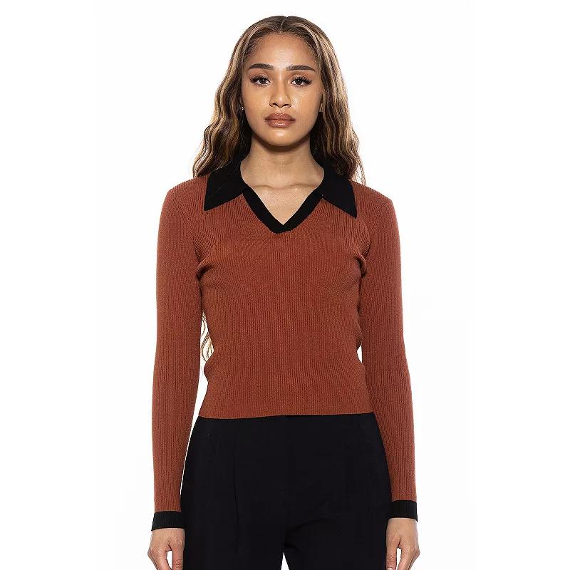 Women's ALEXIA ADMOR Crsti Collared Long Sleeve Ribbed Sweater,  Product Image